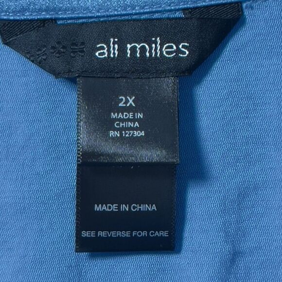 Ali Miles Tunic Top Womens Sz 2X Blue Wire Collar 3/4 Sleeves Button Front - Picture 9 of 11